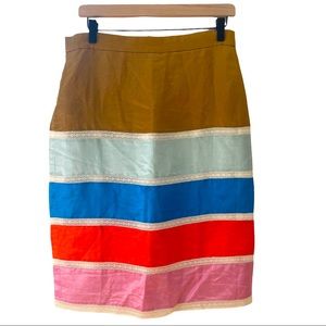 NWT JCREW panel linen blend color block skirt midi